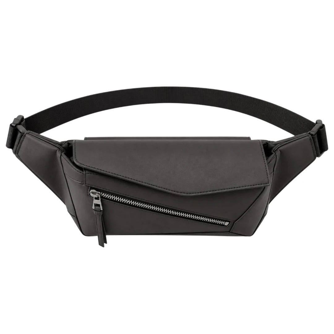 Zlaits Black Geometric Panel Adjustable Zippered Waist Belt Bag