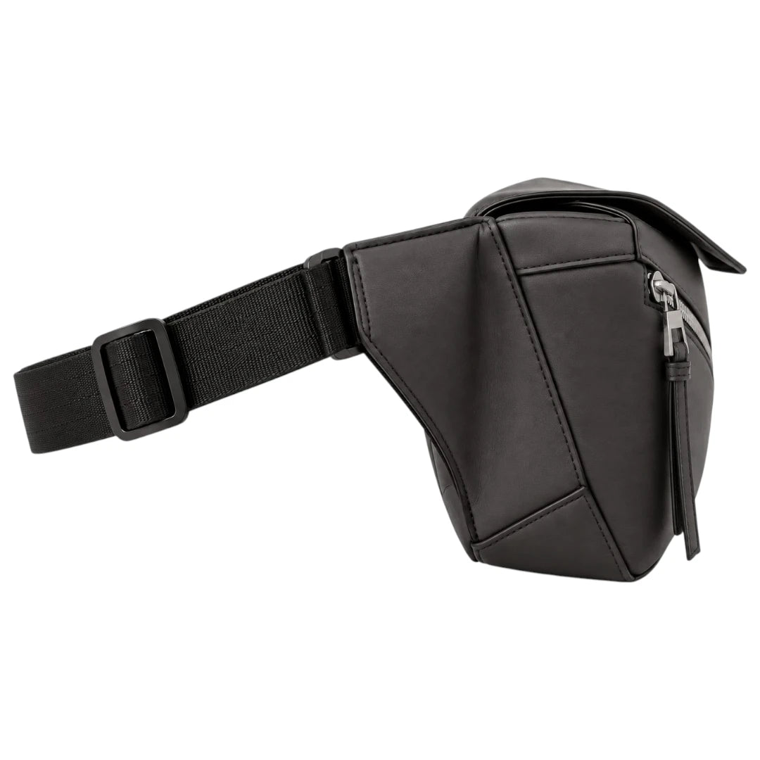 Zlaits Black Geometric Panel Adjustable Zippered Waist Belt Bag