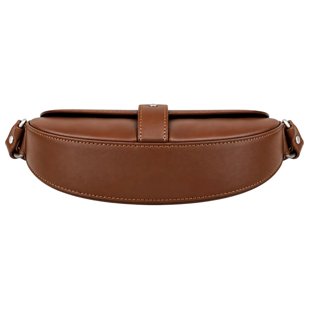 Zlaits Chestnut Brown Crescent Flap Adjustable Shoulder Belt Bag