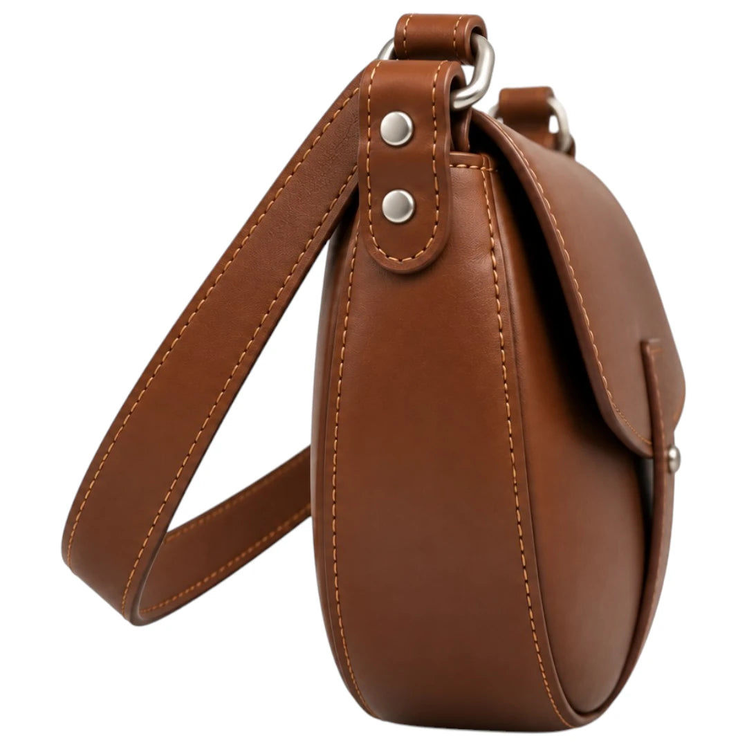 Zlaits Chestnut Brown Crescent Flap Adjustable Shoulder Belt Bag