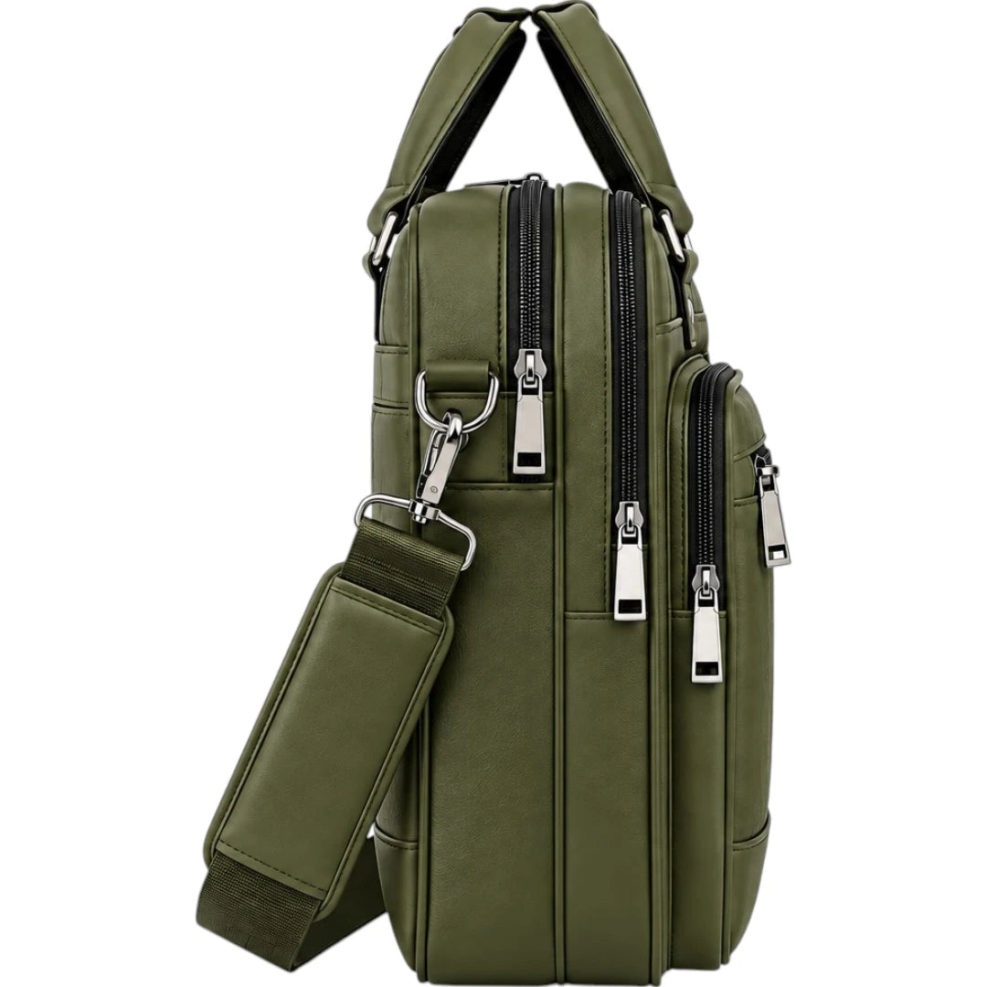 Zlaits Olive Green Multi Pocket Professional Office Shoulder Bag