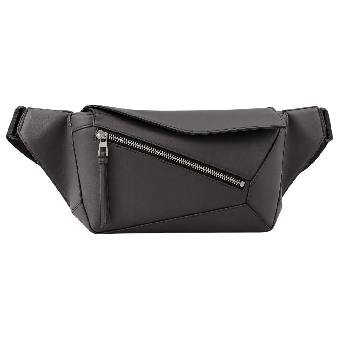 Zlaits Black Geometric Panel Adjustable Zippered Waist Belt Bag