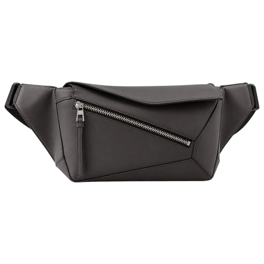 Zlaits Black Geometric Panel Adjustable Zippered Waist Belt Bag