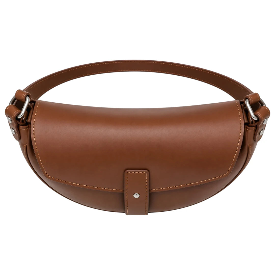 Zlaits Chestnut Brown Crescent Flap Adjustable Shoulder Belt Bag