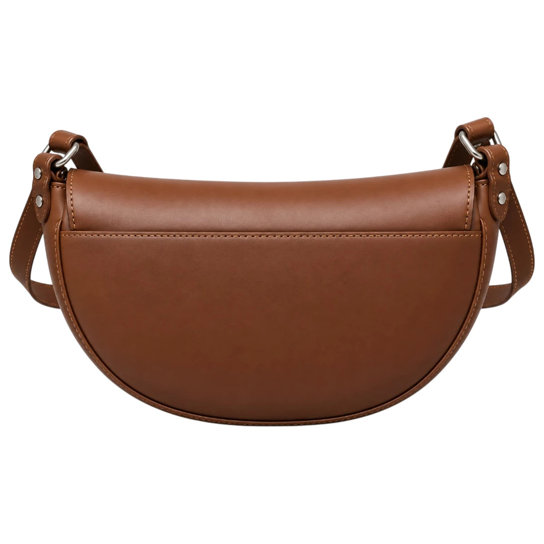 Zlaits Chestnut Brown Crescent Flap Adjustable Shoulder Belt Bag