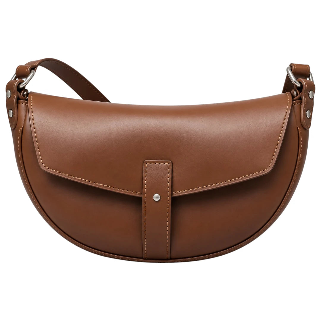 Zlaits Chestnut Brown Crescent Flap Adjustable Shoulder Belt Bag