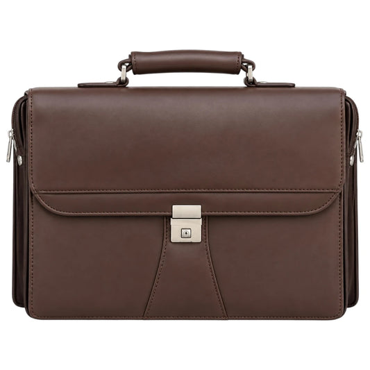 Zlaits Classic Brown Structured Flap Lock Briefcase with Handle